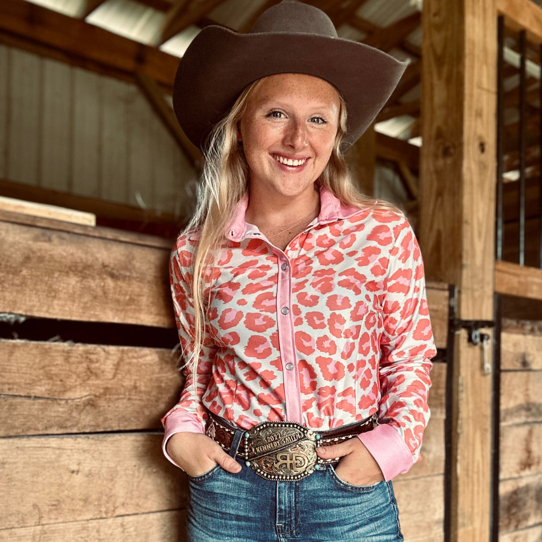 RD Pink & White Cheetah Rodeo Shirt