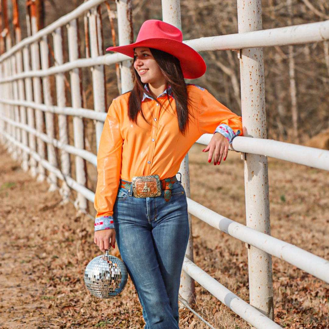Shiny Creamsicle Aztec Rodeo Shirt