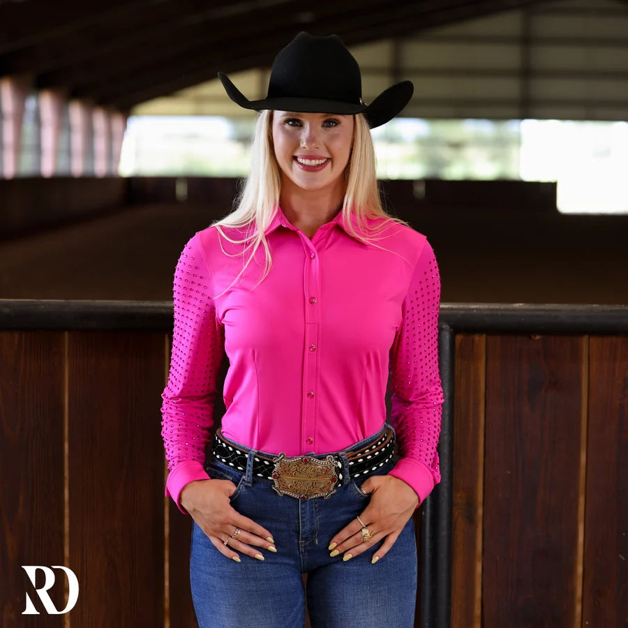 Hot Pink Mesh Sleeve Performance Rodeo Shirt