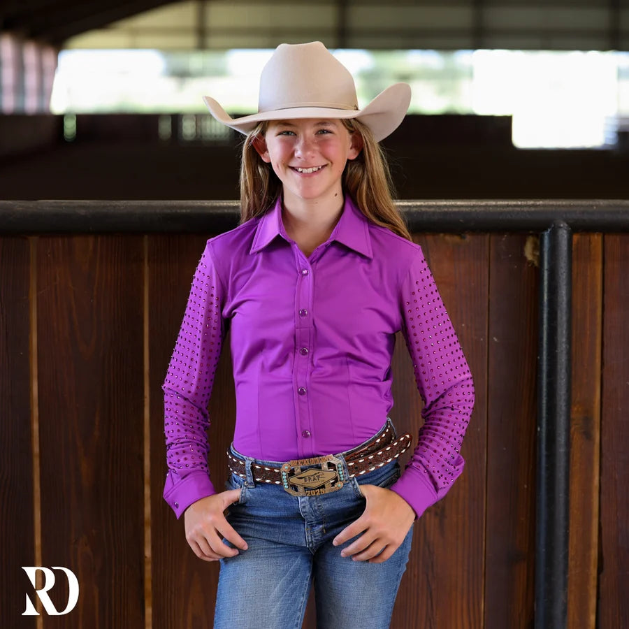 Youth Purple Mesh Sleeve Performance Rodeo Shirt