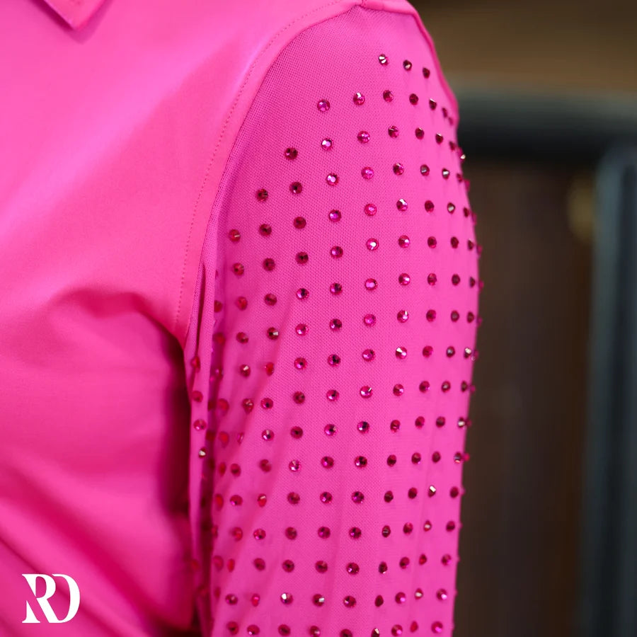 Hot Pink Mesh Sleeve Performance Rodeo Shirt